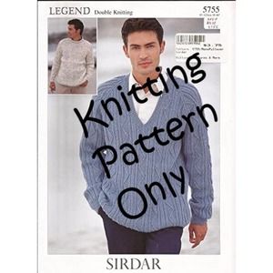 New Sirdar 5755 Legend Mens Pullover VNeck Crew Double Knitting Pattern